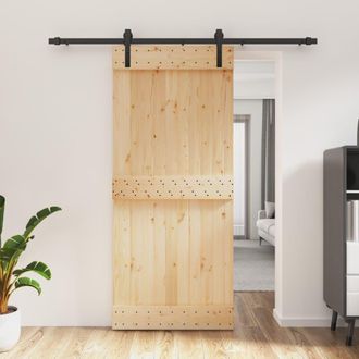 Berkfield Home Sliding Door with Hardware Set 90x210 cm Solid Wood Pine in Brown