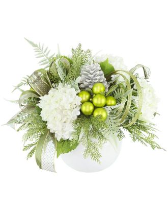 Creative Displays Inc. Handmade Holiday Centerpiece With Hydrangeas, Ornaments & Decorative Ribbons