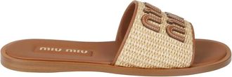 Miu Miu Sandalen van raffia en leer met logo - Dames - Sandalen - Beige - 39 1/2 EU - Leer - Schoenen