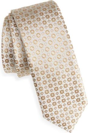 BOSS Neat Medallion Silk Blend Jacquard Tie in Open Beige at Nordstrom