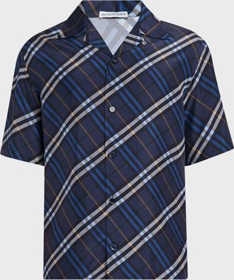 Burberry Mens Diagonal Check Short-Sleeve Shirt
