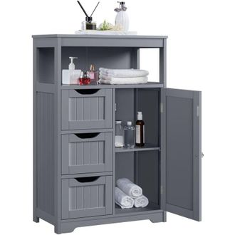 Yaheetech Yaheetech - Mueble Ba&ntilde;o De Madera Armario De Suelo Con Caj&oacute;n Y Estante Ajustable Armario De Almacenamiento Para Cocina Sal&oacute;n Gris 55x29x86cm Gris