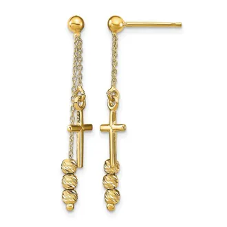 Diamond2Deal 14K Yellow Gold Diamond-cut Cross Drop Dangle Earrings