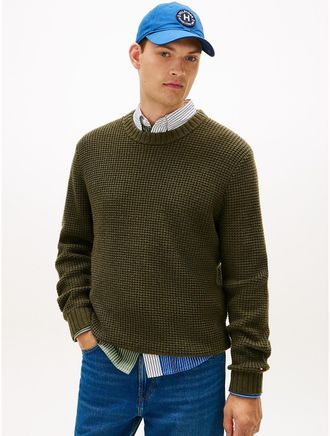Tommy Hilfiger Mens Wool-Blend Waffle-Knit Sweater - Green - XXL