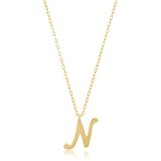 MAX + STONE 10k Solid White or Yellow Gold Dainty Script Initial with Extendable Necklace, 16+2 inches