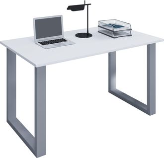 ebuy24 Vcm Wood Desk Al. 76 X An. 140 X P. 80 Cm Mesa De Ordenador Lisa Pies De Metal De Alta Calidad Mesa De Trabajo Muebles De Oficina - Lona U (plata / Bl