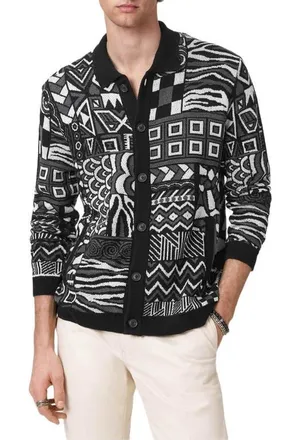 John Varvatos Simone Jacquard Cardigan in Black at Nordstrom, Size X-Large