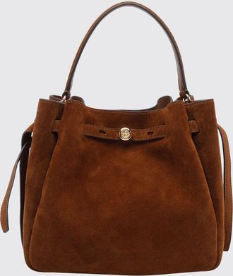 Tory Burch Mini borsa a mano Romy in camoscio con forma svasata e logo