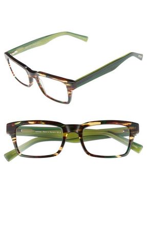 Eyebobs Fare N Square 50mm Square Reading Glasses in Green Tortoise at Nordstrom, Size +1.25