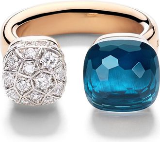 POMELLATO Nudo Diamond & Blue Topaz Toi Et Moi Ring in London Blue Topaz at Nordstrom, Size 6.5