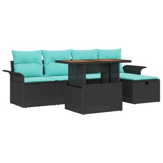 vidaXL Conjunto De Sof&aacute;s De Jard&iacute;n 6 Pcs Negro Rat&aacute;n Sint&eacute;tico Vidaxl