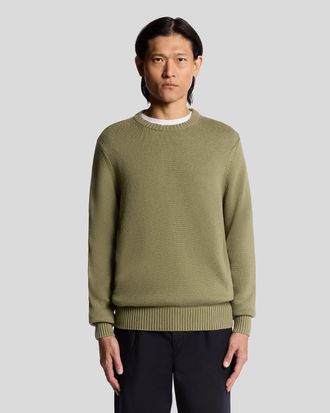 Lyle & Scott Mens Wool Blend Crew Neck Jumper - Green Cotton - Size X-Small