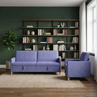 vidaXL Vidaxl Set Di Divani Con Storage 2 Pz Blu Jeans Poliestere