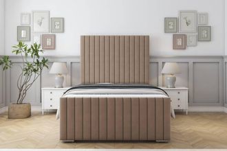 Sloomy Madison Plush Frame-Mattress - 50 Upholstered Headboard in Taupe | Size: Small Double