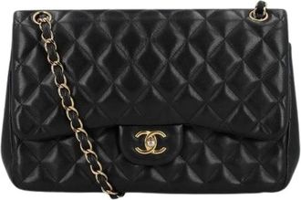 Chanel Pre-owned Double Flap BAG Jumbo - Dames - Vintage Schoudertas - Zwart - ONE Size - Leer - Vintage
