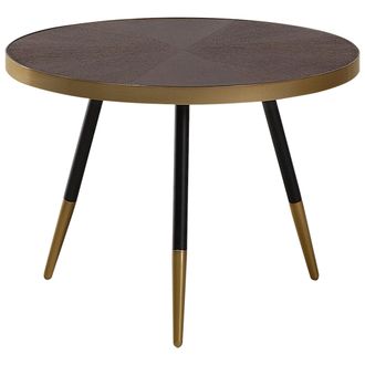 Beliani Mesa De Centro Moderna 3 Patas Redonda Efecto M&aacute;rmol Base Dorada &Oslash; 61 Cm Madera De Fresno Oscuro Ramona