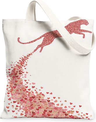 Generic Heart Pattern Canvas Tote Bags, Stylish Animal Print Reusable Grocery Bags, Lightweight Washable Shoulder Strap for Travel, White, 13x15 Inch