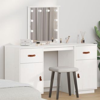 vidaXL Juego De Tocador Con Led Madera Maciza De Pino Blanco Vidaxl