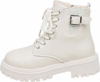 Generic Ladies Lace Up Boots Warm Comfortable Winter Booties Stylish Faux Fur Lined Low Chunky Heel Side Zipper Cosy Anke Biker Boots Outdoor Walking