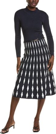T Tahari Mock Neck Flared Diamond Jacquard Midi Dress