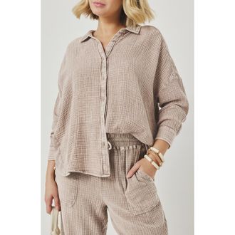 Splendid Ava Cotton Gauze Button-Up Shirt in Light Wicker Brown at Nordstrom, Size X-Large