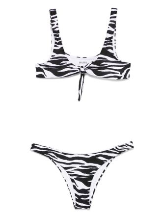 The Attico BlackWhite zebra-print bikini