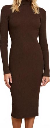 Gilli Turtle Neck Long Sleeve Midi Dress In Chocolate Brown