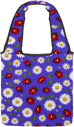 Generic Ladybugs Daisy Flower Reversible Canvas Shoulder Tote - Double-Sided Print, 12oz Cotton, 27cm Drop, Fold-Flat Bag for Travel, Shopping, Street Outings