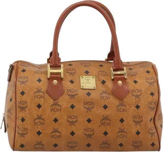 MCM Visetos Logogramme Leather Brown Leather Handbag (Pre-Owned)