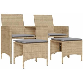 vidaXL Sof&aacute; De Jard&iacute;n 2 Plazas Con Mesa Y Taburetes Rat&aacute;n Pe Beige Vidaxl