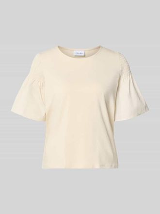 Comma Regular Fit T-Shirt mit Smok-Detail in Sand, Gr&ouml;&szlig;e 34