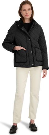 Elie Tahari Womens Rosie Hooded Quilted Water-Repellent Short Coat w/Detachable Hood