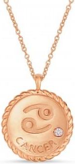 Allurez Cancer Zodiac Diamond Medallion Disk Pendant Necklace 14k Rose Gold