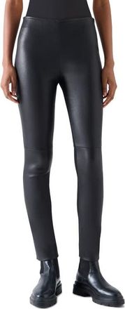Akris Leather Front Jersey Back Leggings in Black at Nordstrom, Size 12
