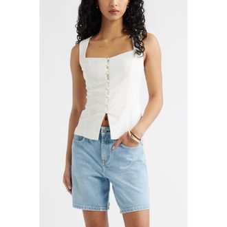 Open Edit Sweetheart Neck Linen Blend Top in White at Nordstrom, Size Xx-Small
