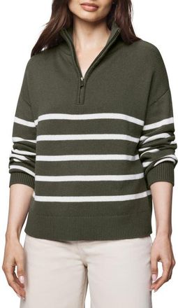 Splendid Georgie Stripe Oversize Quarter Zip Sweater in Green Spruce/Pale Oak at Nordstrom, Size X-Large