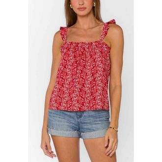 Velvet Heart Carolyn Floral Ruffle Linen Blend Camisole in Saucy Red Floral at Nordstrom Rack, Size X-Small