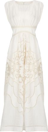 Zimmermann Ivory Linen Midi Dress with Lace Hem Details