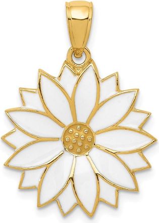 Diamond2Deal 14k Yellow Gold Enameled White Daisy Flower Pendant