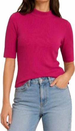 Stateside 2X1 Rib Short Sleeve Mock Top In Electric Pink