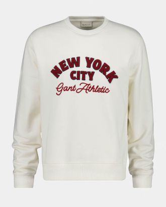 GANT Mens Regular Fit Long Sleeve Crew Neck Sweatshirt in Cream Cotton - Size X-Large