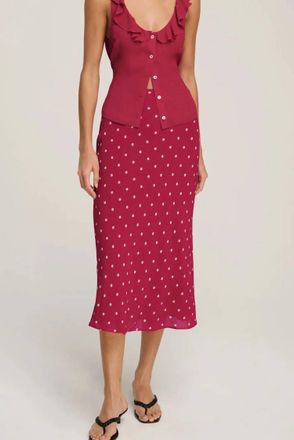 Favorite Daughter Jojo Midi Skirt In Raspberry Ivory Dot