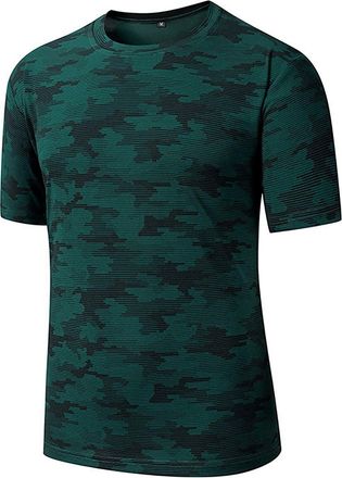 Generic T Shirts for Men UK Short Sleeve Summer Tops Camo Print Round Neck T-Shirt for Gym Workout Sports and Casual Wear Comfortable Breathable Tee (Dark Gre