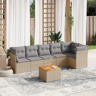 vidaXL Set Sof&aacute;s De Jard&iacute;n 7 Piezas Y Cojines Rat&aacute;n Sint&eacute;tico Beige Vidaxl