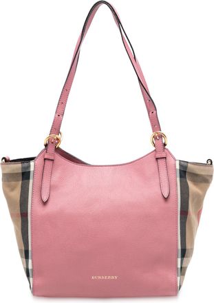Burberry Pre-owned Womens Small Leather And House Check Canvas Canterbury Tote - Purple - One Size