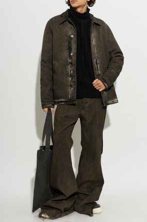 Rick Owens Denim Jacket With Collar, Mens, Grey
