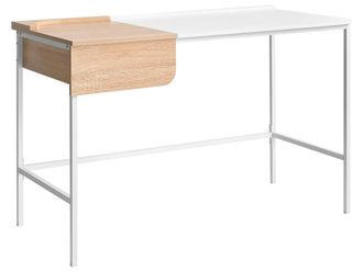Beliani Scrivania Minimalista Per Ufficio Domestico Con Cassetto Gambe In Ferro E Pannello Truciolare 120 X 60 Cm Bianco Ocate