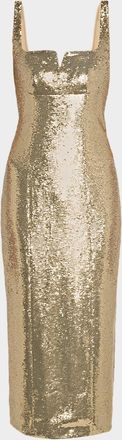 Roland Mouret Square-Neck Sequined Sleeveless Midi Dress