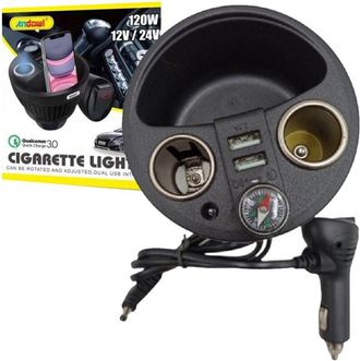 Trade Shop Trade Shop - Caricabatterie Per Auto 120w 12/24v Ricarica Rapida Accendisigari 2xusb Q-t179