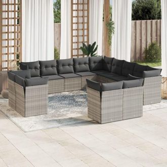 vidaXL Set Sof&aacute;s De Jard&iacute;n Con Cojines 13 Piezas Rat&aacute;n Sint&eacute;tico Gris Vidaxl